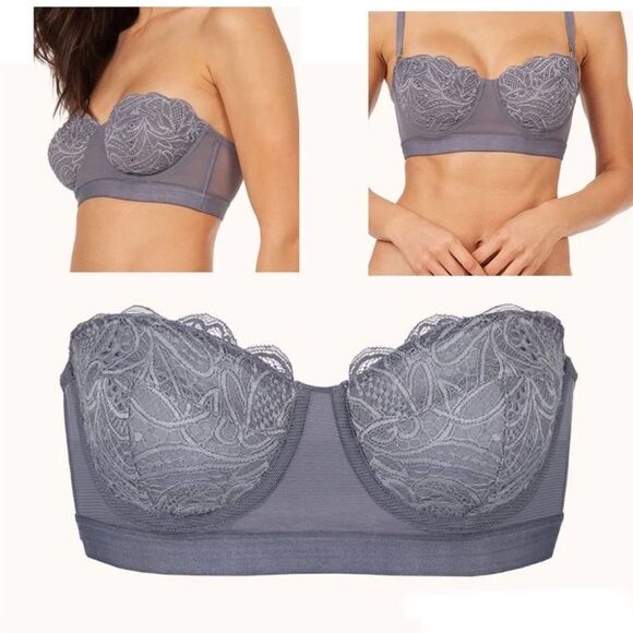 Lively Lace Strapless Convertible Bra Gray 34C - Picture 1 of 8